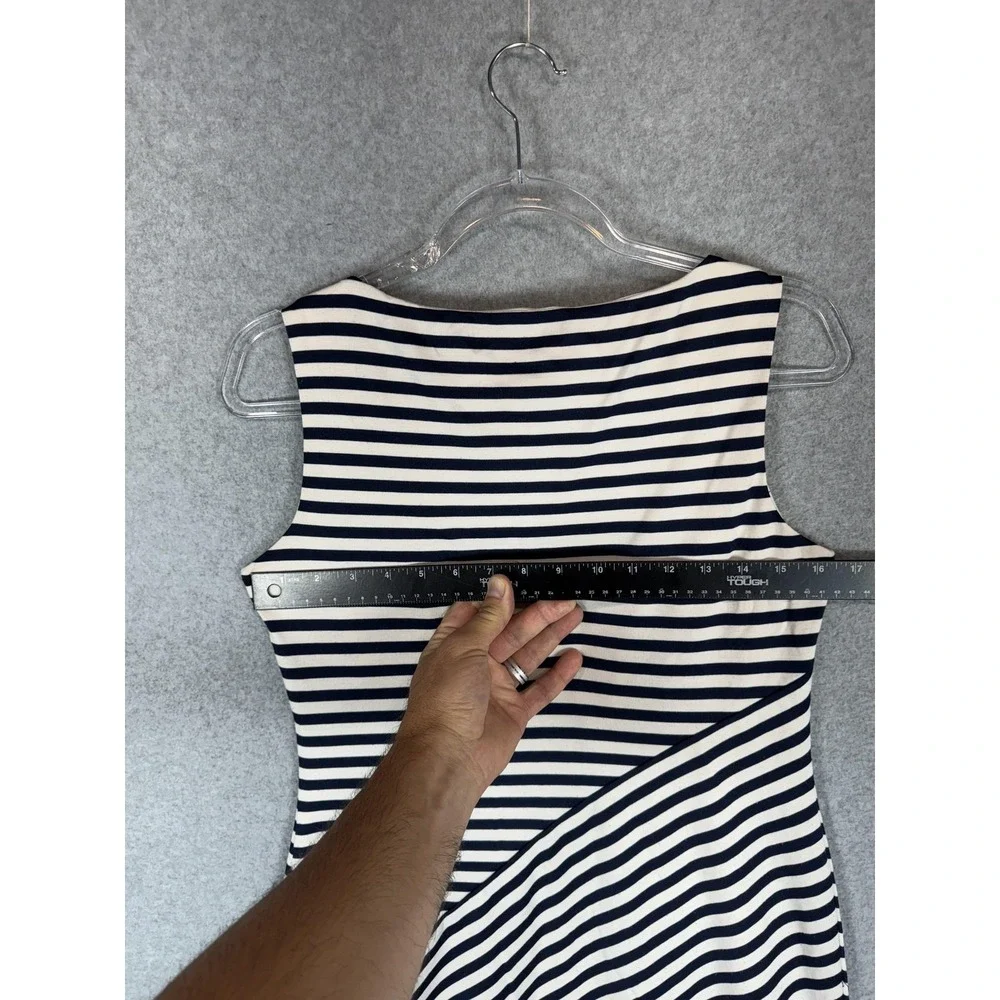 Chaps Dress Womens 6 Navy White Striped Sleeveless Stretch Sheath Classic Career
